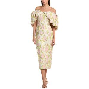 Amsale Womens  Off-The-Shoulder Jacquard Cocktail Dress, Beige